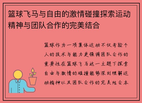 篮球飞马与自由的激情碰撞探索运动精神与团队合作的完美结合